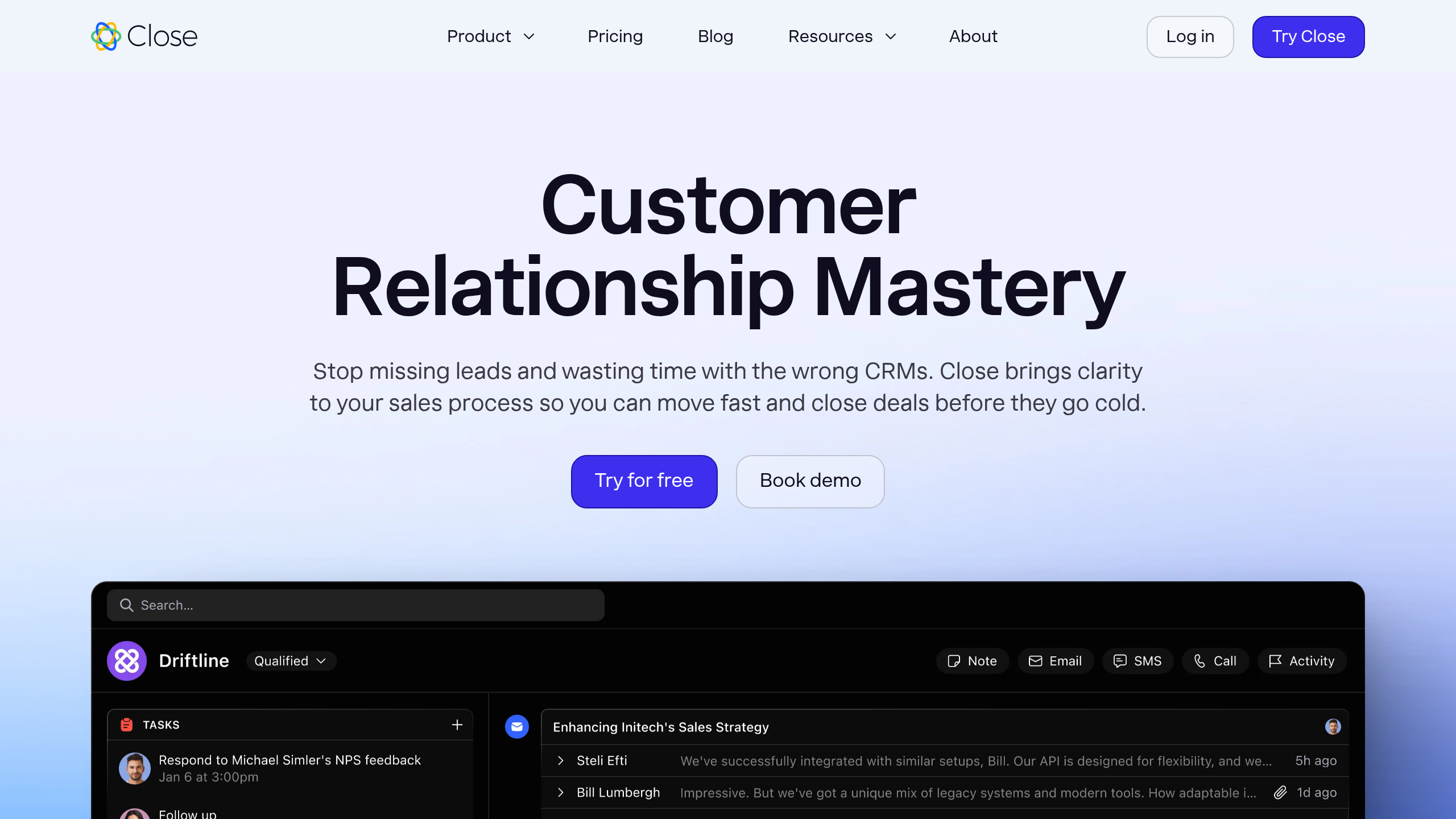 Close homepage screenshot
