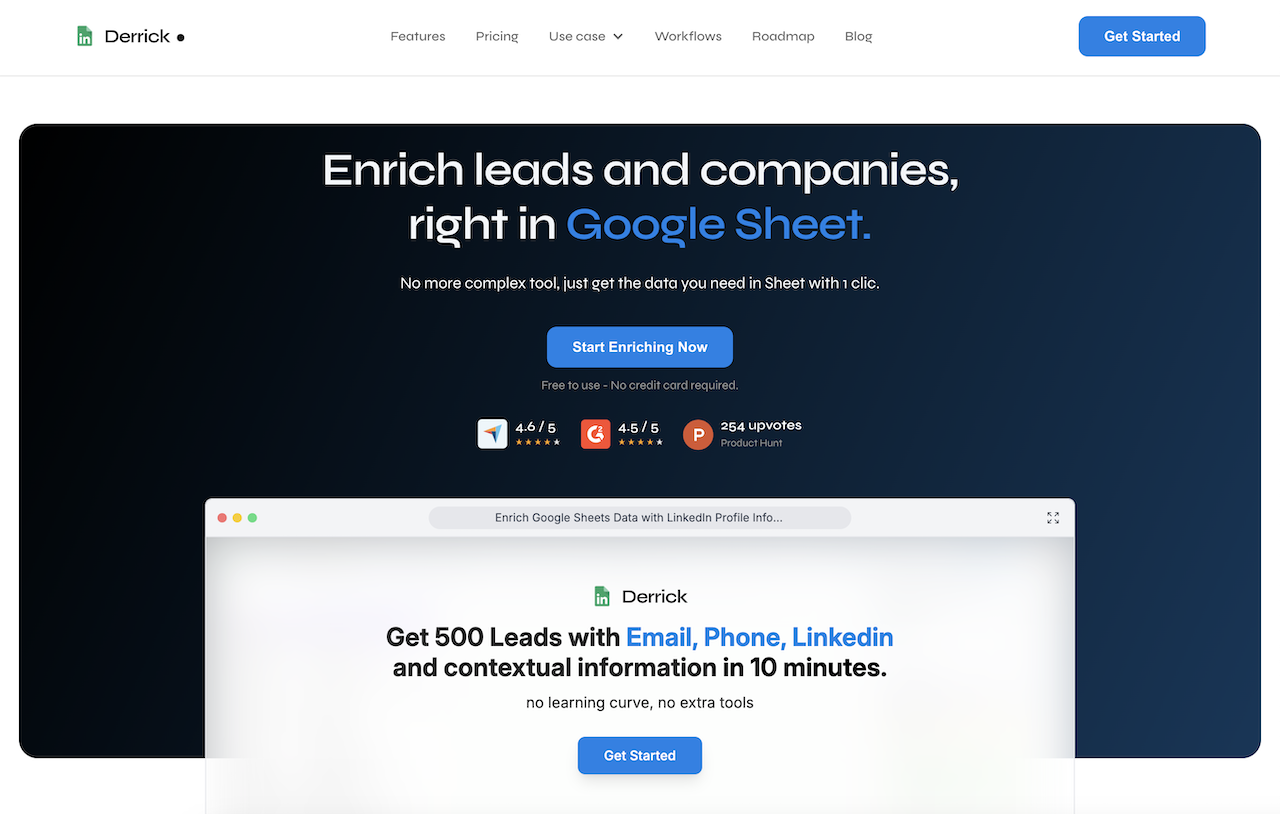 Derrick homepage screenshot