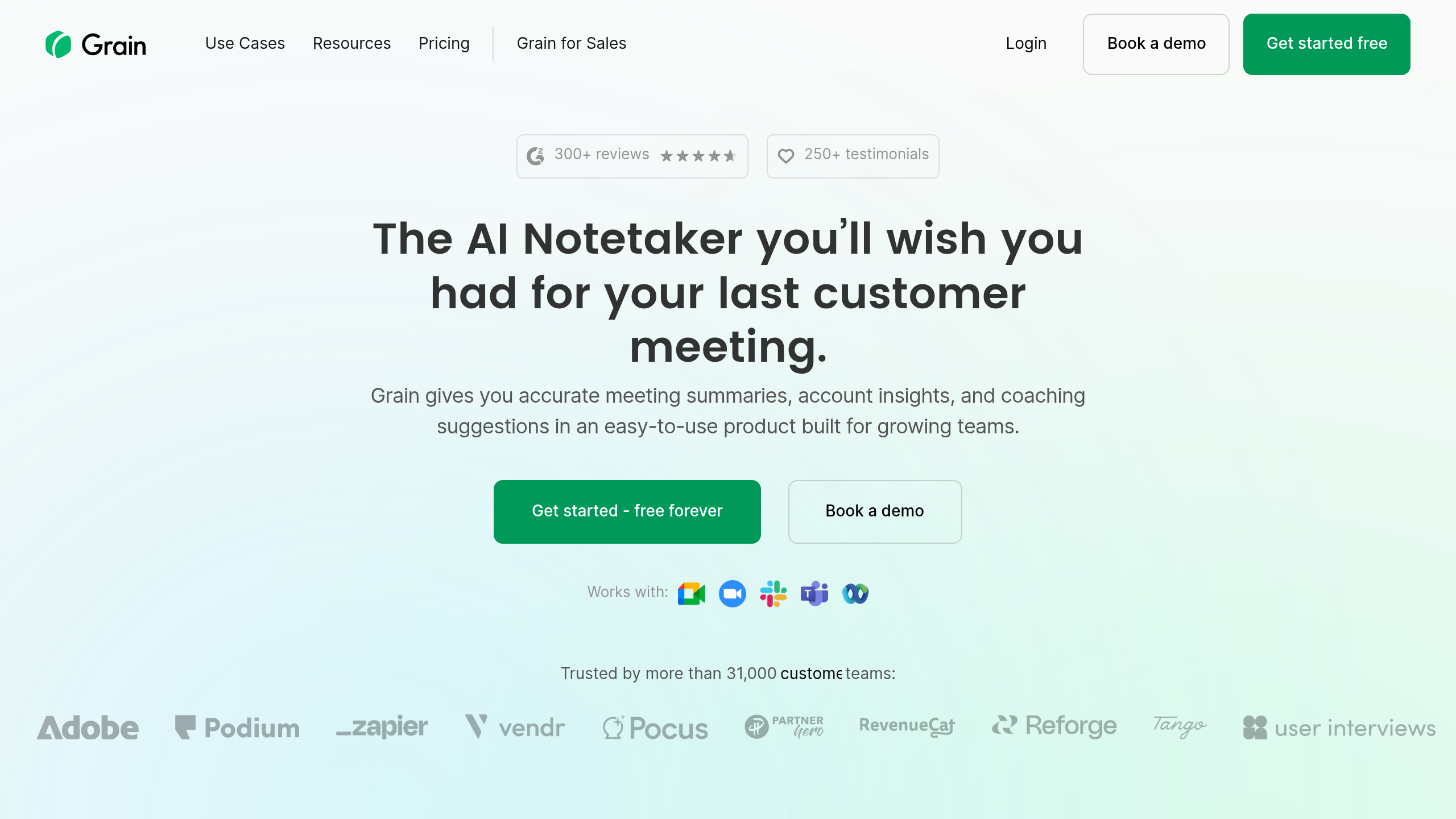 Grain homepage screenshot