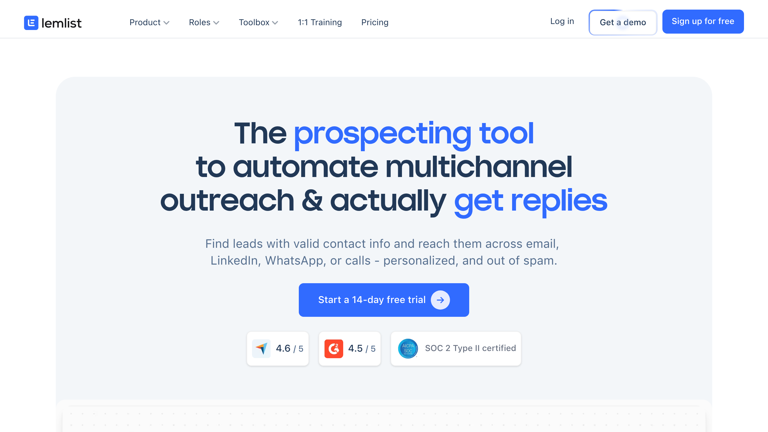 Lemlist homepage screenshot