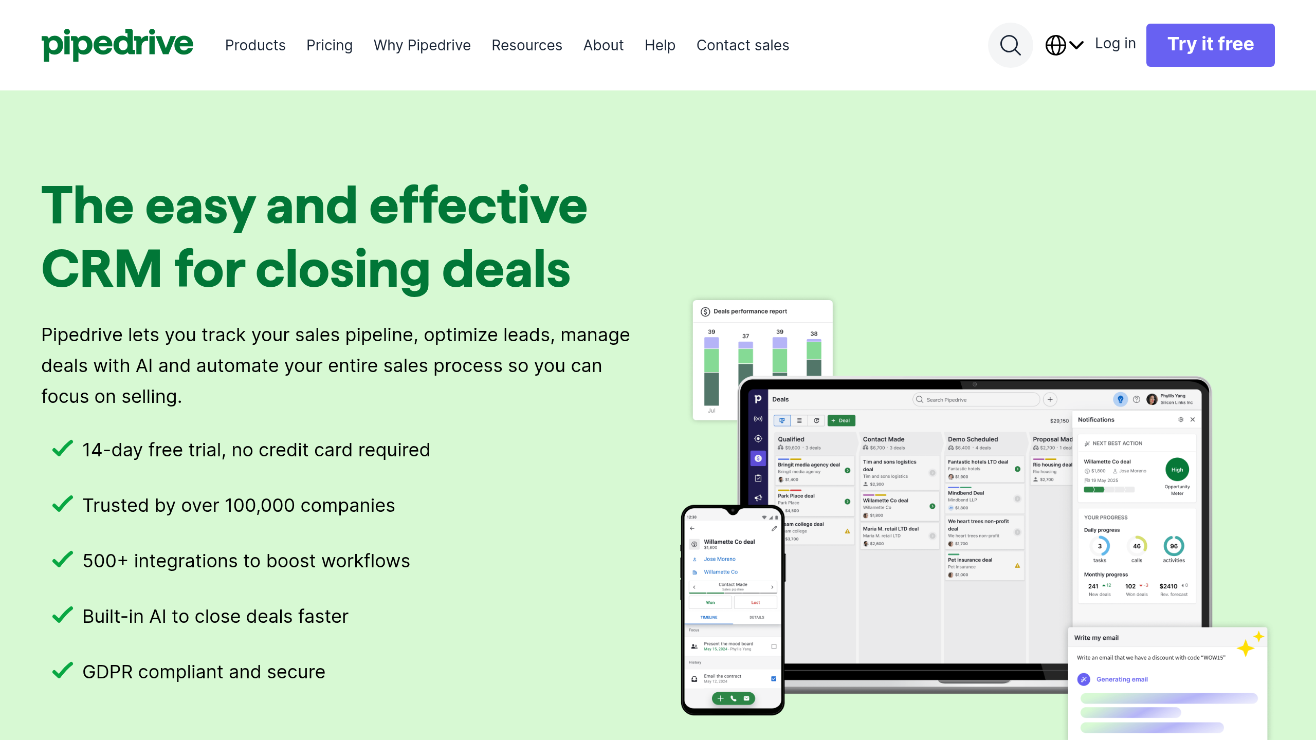 Pipedrive homepage screenshot